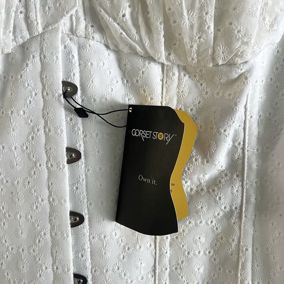 NWT Corset Story White Cotton Embroidery Anglaise Overbust with Gathered Bust - Picture 5 of 7